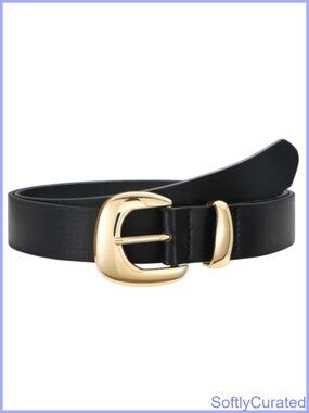 Women PU Leather Jean Belt Gold Buckle Adjustable Waist Belt